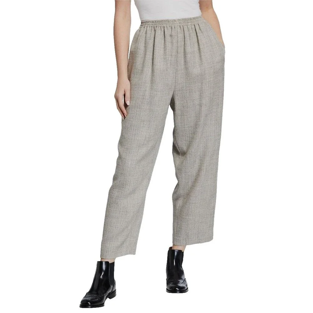 Eskandar Cropped Wide Leg Pant Gray Wool Silk High Rise Business Casual Size 3